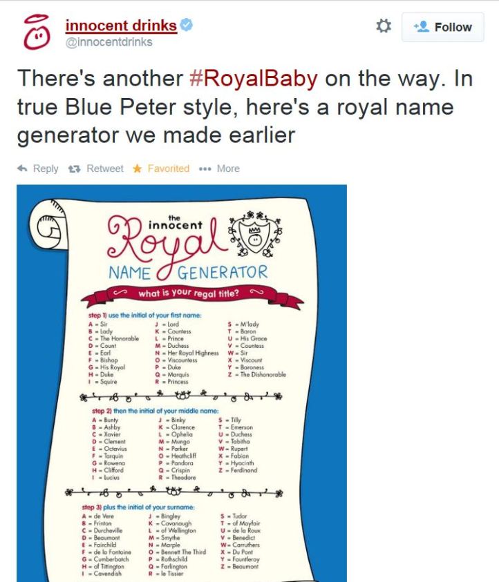 Innocent Drinks Royal Baby Tweet